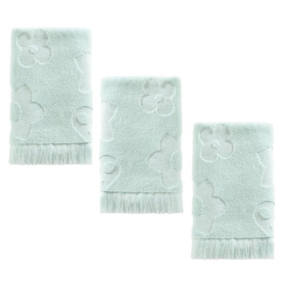 3 Wild Sage Florence Embossed Flowers Cotton Washcloths in MINT GREEN w/ Fringe - Picture 1 of 4